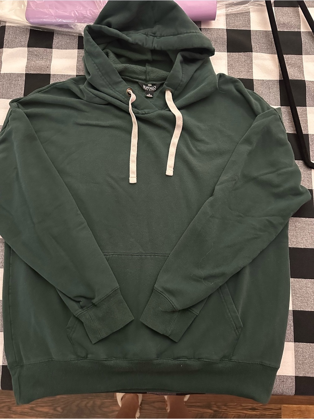 Buffalo David Bitton Forest Green Hoodie with Cream Drawstrings